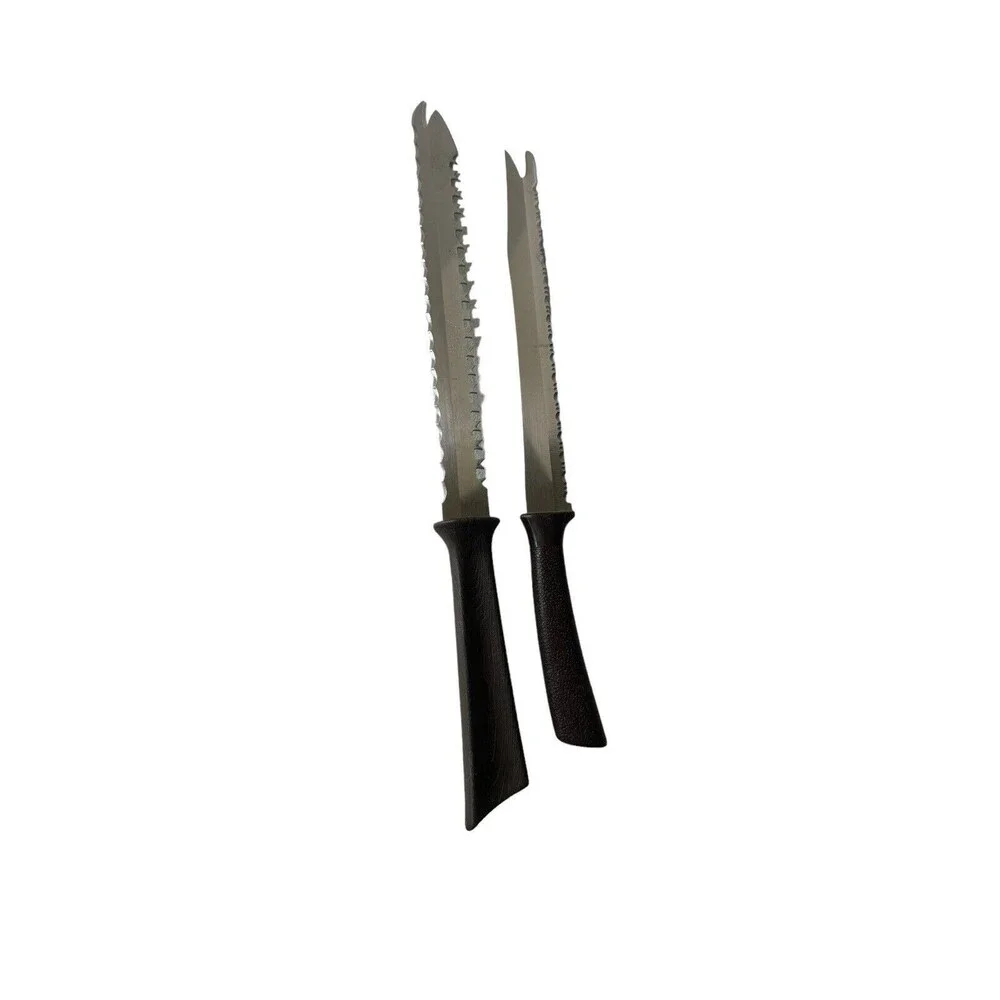 2 Piece Quick Cut Knife Serrated Knife Set Vintage USA Made Brown Composite